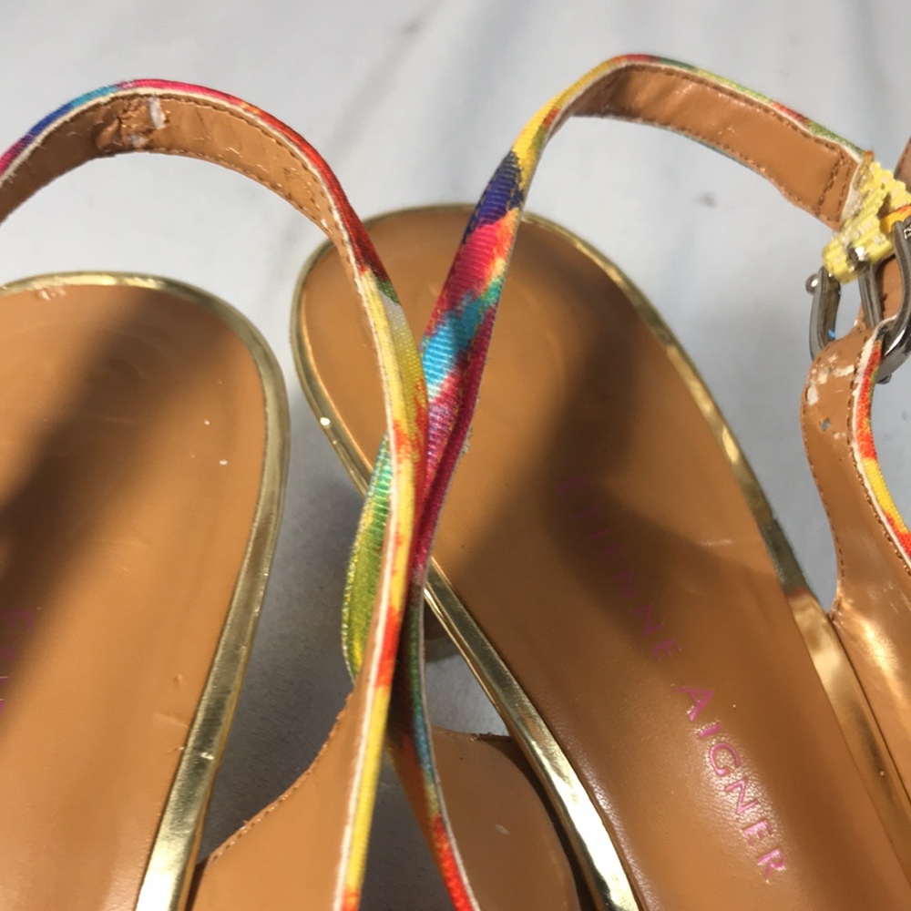 Etienne Aigner Hadley Women's Colorful Canvas With Bows Peep Toe Slingback Heels - Picture 9 of 9